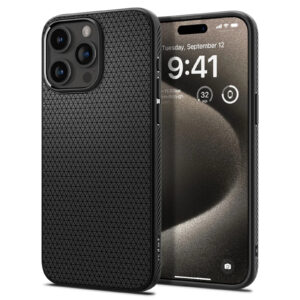 Spigen iPhone 15 Pro Max 6.7 Liquid Air Case Matte Black Slim Form fitted Lightweight Premium Matt TPU Case Easy Grip Design NZDEPOT - NZ DEPOT
