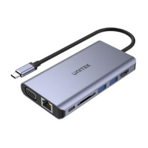 Unitek D1019B 8-in-1 Multi-Port Hub with USB-C Connector. Supports PD100W & Includes 2x USB-A Ports