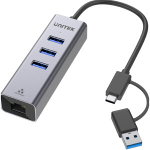Unitek Y-3088B 4-in-1 USB Multi-port Hub with 2-in-1 Connectors (USB-C & USB-A). Includes 3x USB-A 3.0Ports
