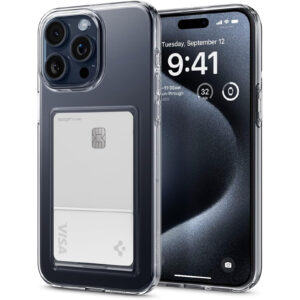 Spigen iPhone 15 Pro Max (6.7") Crystal Card Slot Case - Slim Transparent - Built in Card Slot
