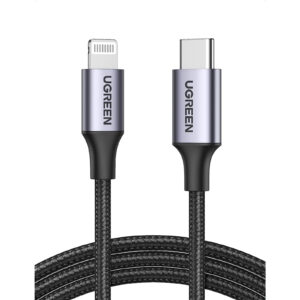 UGREEN US304 MFi PD Fast Charge Lightning To USB-C 2.0 Male Cable - 2M Aluminum case + Nylon braided - Charging & Data Sync - PD fast charge 3A max - NZ DEPOT