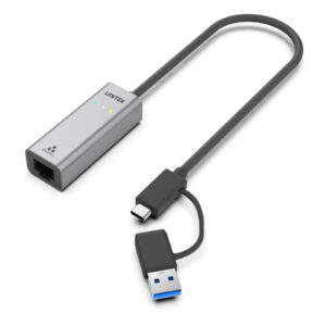 Unitek Y-3465A USB to Gig Ethernet Adapter with 2-in-1 Connectors (USB-C & USB-A). Supports up to5Gbps