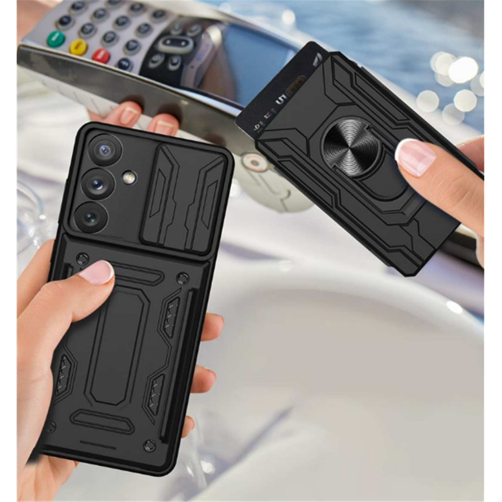 Kickstand Case for Samsung Galaxy A14 4G5G Black 360° Rotatable with Ring Holder and 1 Card holder Camera Protection NZDEPOT 4 - NZ DEPOT