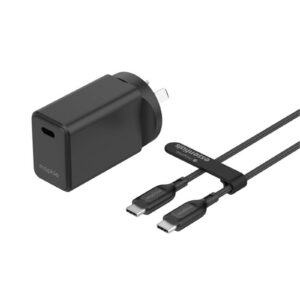 Mophie Essential 30W PD Dual Port Wall Charger Bundle Black 1 USB C 1 USB A with 1M USB C to USB C Cable Up to 30W Fast Charging Apple iPhones Samsung Smart Phones Solid Construction NZDEPOT - NZ DEPOT