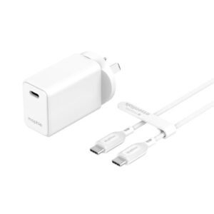 Mophie Essential 30W PD Dual Port Wall Charger Bundle White 1 USB C 1 USB A with 1M USB C to USB C Cable Up to 30W Fast Charging Apple iPhones Samsung Smart Phones Solid Construction NZDEPOT - NZ DEPOT