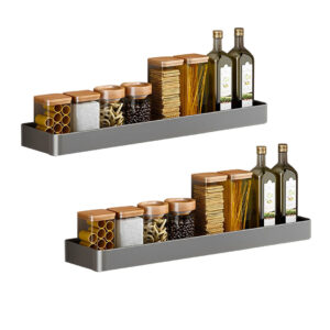 SOGA 2X 52cm Black Wall-Mounted Rectangular Kitchen Spice Storage Organiser Space Saving Condiments Shelf Rack, Kitchen & Dining, Kitchen Storage, Kitchen Organisation, Spice Organisers, ,  - NZ DEPOT 1