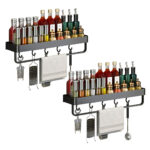 SOGA 2X 50cm Black Wall-Mounted Rectangular Kitchen Spice Storage Organiser Space Saving Condiments Shelf Rack with Hooks, Kitchen & Dining, Kitchen Storage, Kitchen Organisation, Spice Organisers, ,  - NZ DEPOT 1