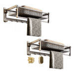 SOGA 2X 61cm Gray Wall-Mounted Double Pole Towel Holder Bathroom Organiser Rail Hanger with Hooks, Home>Bathroom>Bathroom Accessories>Bathroom Storage, , , , ,  - NZ DEPOT 1