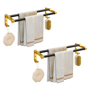 SOGA 2X 61cm Wall-Mounted Double Pole Towel Holder Bathroom Organiser Rail Hanger with Hooks, Home, Bathroom, Bathroom Accessories, Bathroom Storage, ,  - NZ DEPOT 1