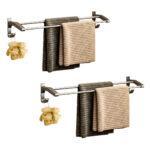 SOGA 2X 62cm Gray Wall-Mounted Double Pole Towel Holder Bathroom Organiser Rail Hanger with Hooks, Home>Bathroom>Bathroom Accessories>Bathroom Storage, , , , ,  - NZ DEPOT 1