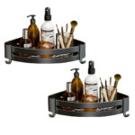 SOGA 2X Black Wall-Mounted Triangular Bathroom Storage Corner Vanity Organiser Space Saving Adhesive Shelf Rack with Hooks, Home>Bathroom>Bathroom Accessories>Bathroom Storage, , , , ,  - NZ DEPOT 1