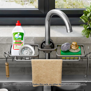 SOGA 2XDark Grey Kitchen Sink Organiser Faucet Soap Sponge Caddy Rack Drainer with Towel Bar Holder, Home, Bathroom, Bathroom Accessories, Bathroom Storage, ,  - NZ DEPOT 2