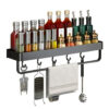 SOGA 50cm Black Wall-Mounted Rectangular Kitchen Spice Storage Organiser Space Saving Condiments Shelf Rack with Hooks, Kitchen & Dining>Kitchen Storage>Kitchen Organisation>Spice Organisers, , , , ,  - NZ DEPOT 1