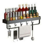 SOGA 50cm Black Wall-Mounted Rectangular Kitchen Spice Storage Organiser Space Saving Condiments Shelf Rack with Hooks, Kitchen & Dining>Kitchen Storage>Kitchen Organisation>Spice Organisers, , , , ,  - NZ DEPOT 1