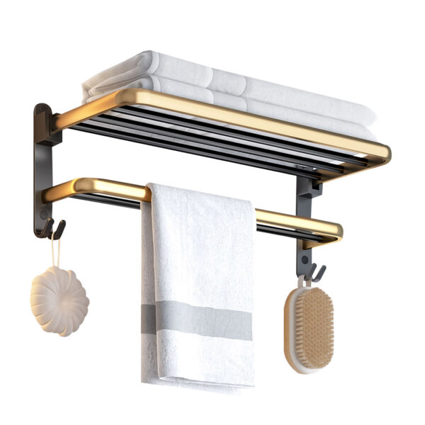 SOGA 62cm Wall-Mounted Double Pole Towel Holder Bathroom Organiser Rail Hanger with Hooks, Home>Bathroom>Bathroom Accessories>Bathroom Storage, , , , ,  - NZ DEPOT 1