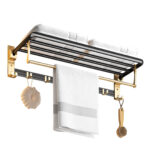 SOGA 63cm Wall-Mounted Double Pole Towel Holder Bathroom Organiser Rail Hanger with Hooks, Home>Bathroom>Bathroom Accessories>Bathroom Storage, , , , ,  - NZ DEPOT 1