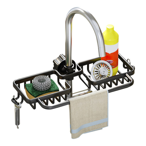 Soga Black Kitchen Sink Organiser Faucet Soap Sponge Caddy Rack Drainer With Towel Bar Holder, Home, Bathroom, Bathroom Accessories, Bathroom Storage, ,  - Nz Depot 1