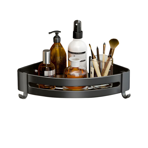 SOGA Black Wall-Mounted Triangular Bathroom Storage Corner Vanity Organiser Space Saving Adhesive Shelf Rack with Hooks, Home, Bathroom, Bathroom Accessories, Bathroom Storage, ,  - NZ DEPOT 1