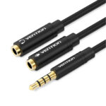 Vention 4 Pole 3.5mm Male to 2 3.5mm Female Stereo Splitter Cable 0.3M Black Metal Type - NZ DEPOT