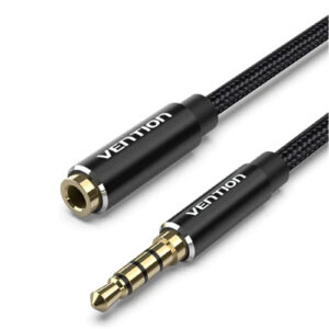 Vention Cotton Braided TRRS 3.5mm Male to 3.5mm Female Audio Extension Cable 2M Black AluminumAlloyType - NZ DEPOT