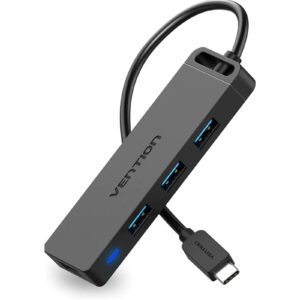 Vention Type-C to 4-Port USB 3.0 Hub with Power Supply Black 0.15M ABS Type - NZ DEPOT