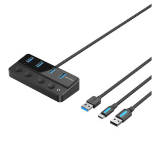 Vention USB 3.0 to USB 3.0 x4+USB C Hub With Individual Power Switches 1M Black - NZ DEPOT