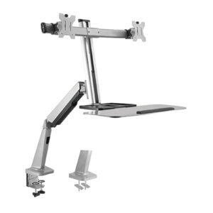 KONIC 13"-27" Dual Monitor Desk Mount Stand With Keyboard Tray - Gas Spring Floating Sit-Stand Desk Converter - NZ DEPOT