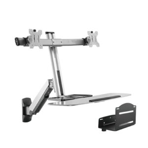 KONIC 13"-27" Dual Monitor Wall Mount Stand With Keyboard Tray - With CPU Holder - Gas Spring Floating Sit-Stand Desk Converter - NZ DEPOT