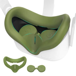Kiwi Design For META Oculus Quest 2 Silicone Face Cover Pad Olive Green Colour with Lens Protector
