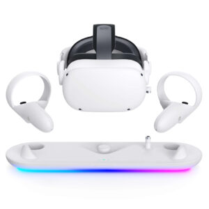 Kiwi Design For META Oculus Quest 2 Upgraded Charging Dock (EU) White Colour 17 Optional RGB Lights
