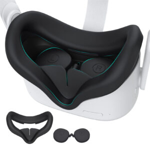 Kiwi Design For META Oculus Quest 2 Upgraded Silicone Face Cover Black Colour with Lens Protector