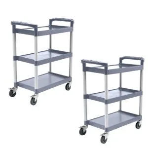 Buy SOGA 2X 3 Tier Food Trolley Portable Kitchen Cart Multifunctional Big Utility Service with wheels 830x420x950mm Gray Online - Business & Industrial/Food Service/Food Service Carts - 1 - NZ Depot Free Shipping