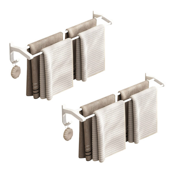 SOGA 2X 52cm White Wall-Mounted Double Pole Towel Holder Bathroom Organiser Rail Hanger with Hooks, Home>Bathroom>Bathroom Accessories>Bathroom Storage, , , , ,  - NZ DEPOT 1