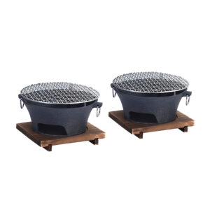 Soga 2X Large Cast Iron Round Stove Charcoal Table Net Grill Japanese Style Bbq Picnic Camping With Wooden Board Nz Depot - Nz Depot