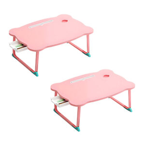 SOGA 2X Pink Portable Bed Table Adjustable Folding Mini Desk With Mini Drawer and Cup-Holder Home Decor, Desks & Computer Tables, , , , ,  - NZ DEPOT 1