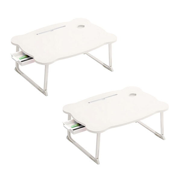 SOGA 2X White Portable Bed Table Adjustable Folding Mini Desk With Mini Drawer and Cup-Holder Home Decor, Desks & Computer Tables, , , , ,  - NZ DEPOT 1