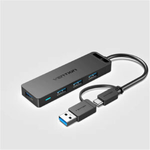 Vention CHTBB 4-Port USB 3.0 Hub with USB-C & USB 3.0 2-in-1 Interface and Power Supply 0.15M ABS Type - NZ DEPOT