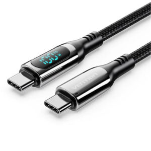 Vention TAYBH Cotton Braided USB 2.0 C Male to C Male 5A Cable With LED Display 2M Black Zinc Alloy Type - NZ DEPOT