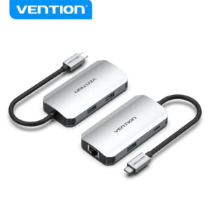 Vention TNFHB USB-C to USB3.0x3/RJ45/PD Hub 0.15M Gray Aluminum Alloy Type - NZ DEPOT