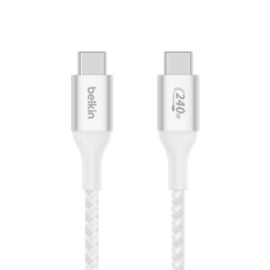 Belkin 240W USB-C to USB-C Braided Cable 1M - White - NZ DEPOT