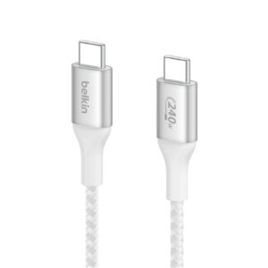 Belkin 240W USB-C to USB-C Braided Cable 2M - White - NZ DEPOT