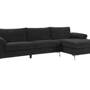 DS New Ronni Sectional Sofa with Right Chaise Velvet Black