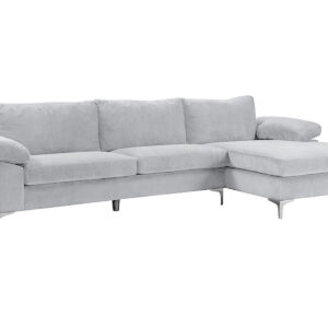 New Ronni Sectional Sofa with Right Chaise Velvet Grey