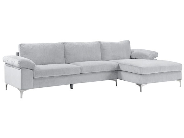 New Ronni Sectional Sofa with Right Chaise Velvet Grey