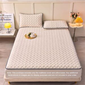 BCover70SOGA Beige 153cm Wide Mattress Cover Thick Quilted Fleece Stretchable Clover Design Bed Spread Sheet Protector with Pillow Covers05, Home & Living, Bedroom, Bedding, Mattress Protectors, Underlays & Toppers, ,  - NZ DEPOT 2