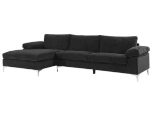 New Ronni Sectional Sofa With Left Chaise Velvet Black Pr12679 Sofas Sectionals Sofa Beds Nz Depot - Nz Depot