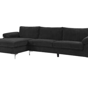 New Ronni Sectional Sofa with Left Chaise Velvet Black