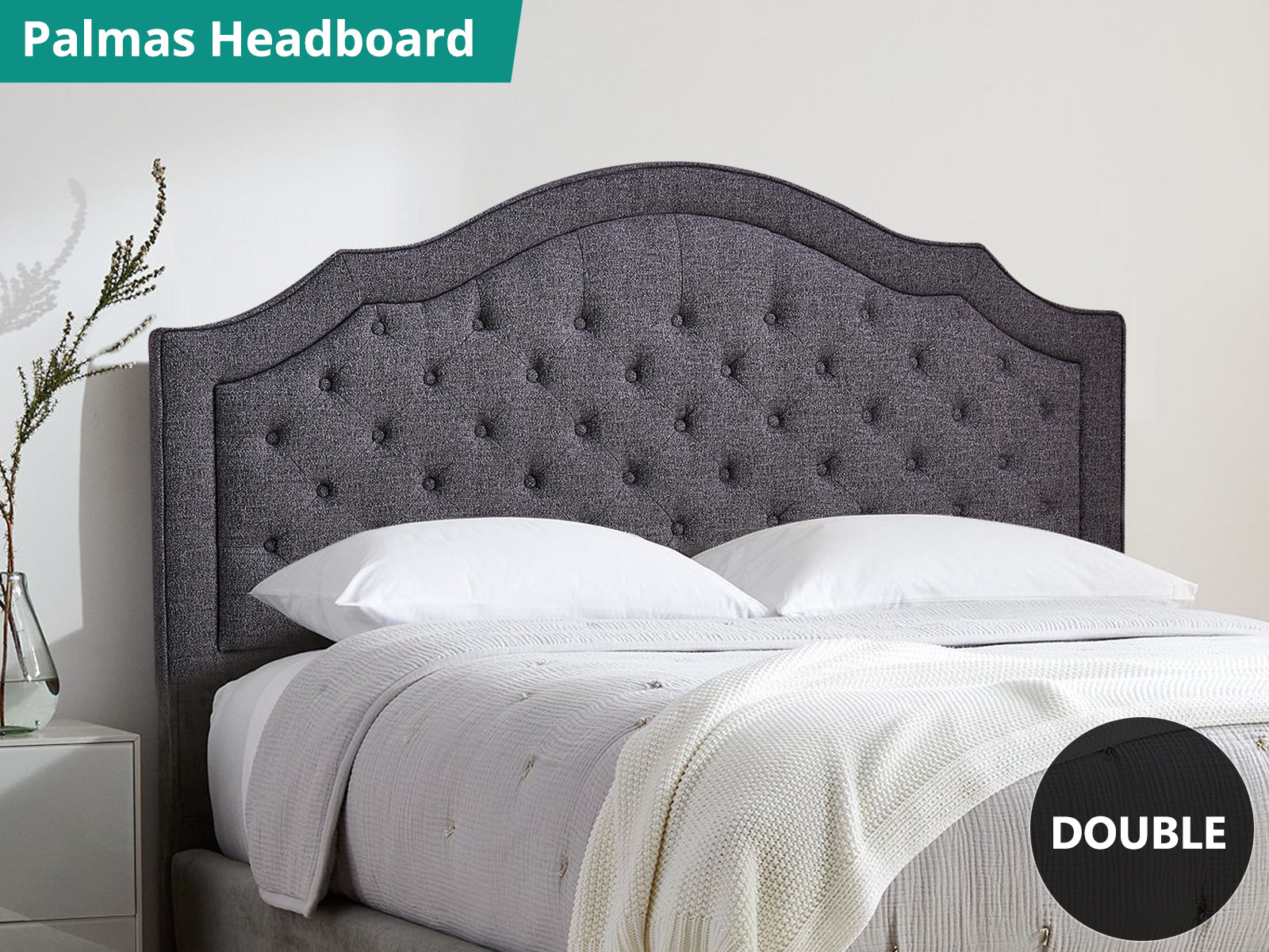Palmas Headboard Double Linen Grey Headboards