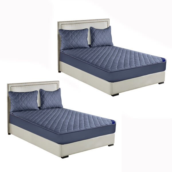 SOGA 2X Blue 183cm Wide Cross-Hatch Mattress Cover Thick Quilted Stretchable Bed Spread Sheet Protector with Pillow Covers, Home & Living>Bedroom>Bedding>Mattress Protectors, Underlays & Toppers, , , , ,  - NZ DEPOT 1