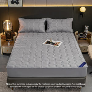 SOGA 2X Grey 153cm Wide Mattress Cover Thick Quilted Stretchable Bed Spread Sheet Protector with Pillow Covers, Home & Living, Bedroom, Bedding, Mattress Protectors, Underlays & Toppers, ,  - NZ DEPOT 2